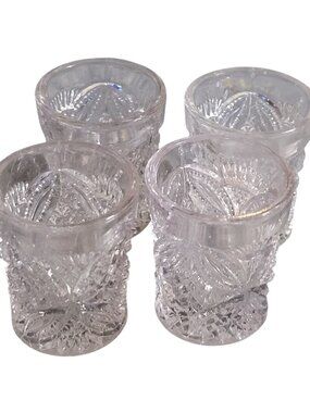 4pc 1909 Patee Cross EAPG Glass Toy Tumblers Toothpick Holders Vintage 1x1.5"